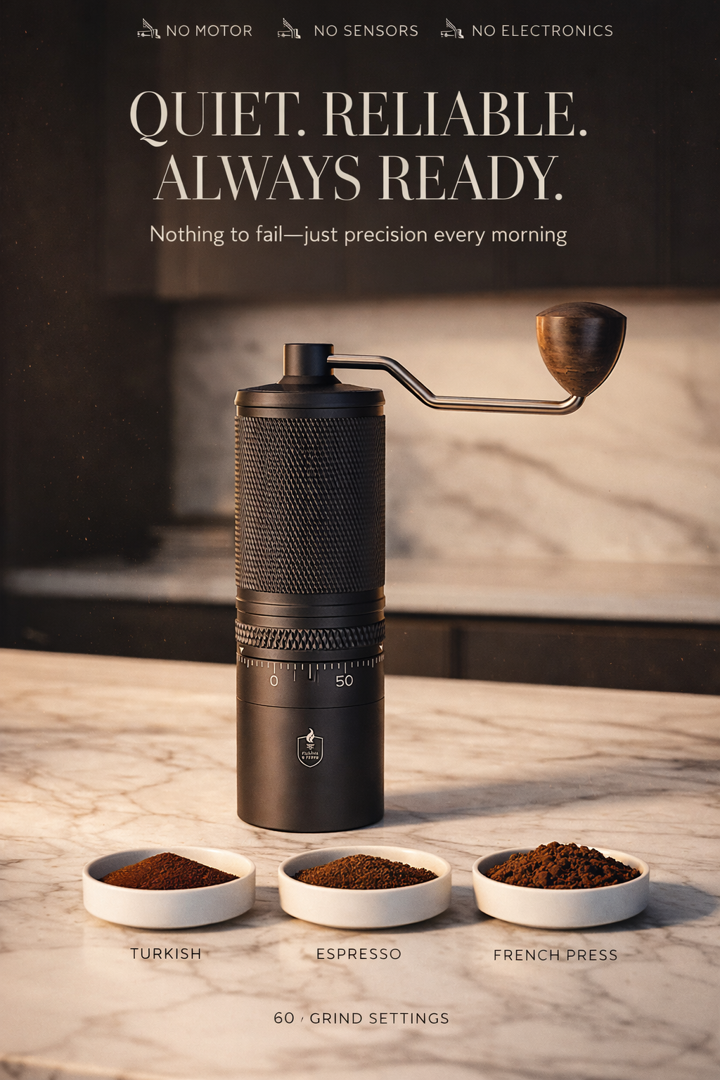 Fiamma & Ferro Titanium+ Professional-Grade Manual Coffee Grinder — Titanium Burr | 180 Grind Settings