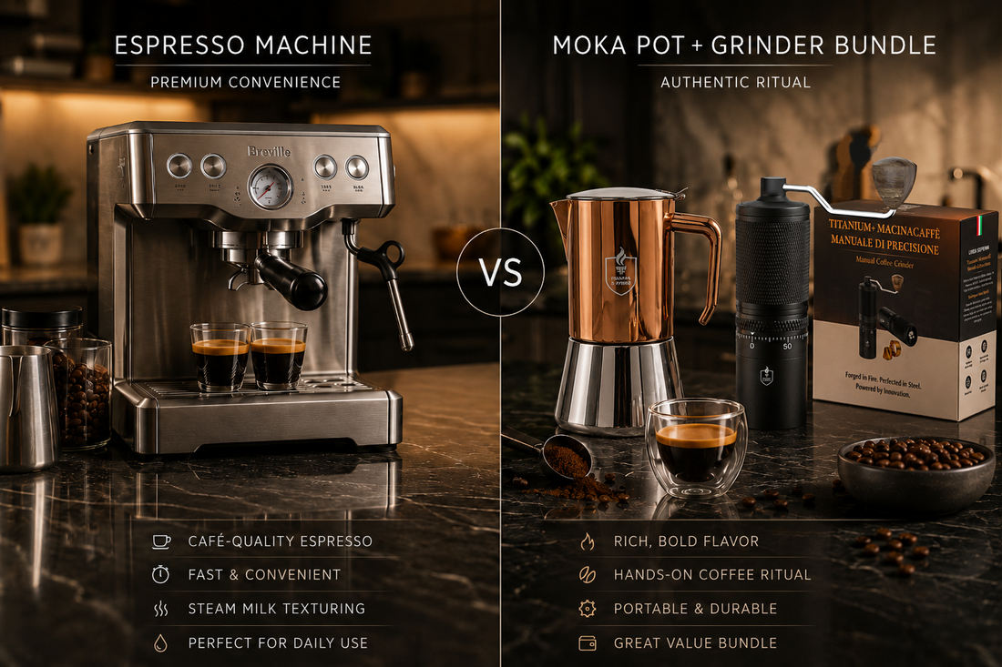 Moka Pot vs Espresso Machine: Why a Stainless Steel Moka Pot and Manual Burr Grinder Bundle May Be the Smarter Home Coffee Setup
