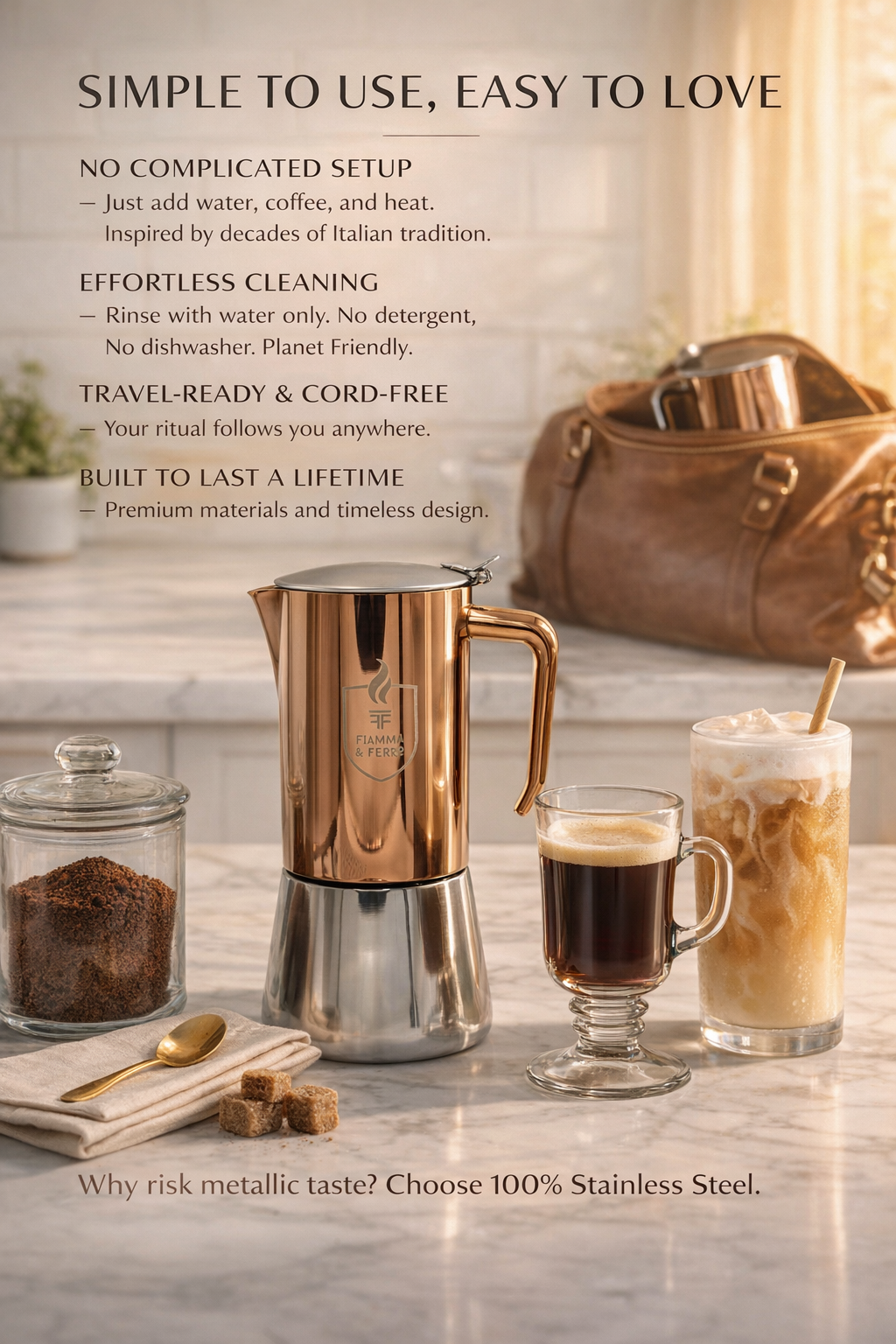 Fiamma & Ferro Stovetop Espresso Maker — 600 ml / 20 oz (12 Cup) | Induction, Electric and Gas Stove Compatitble