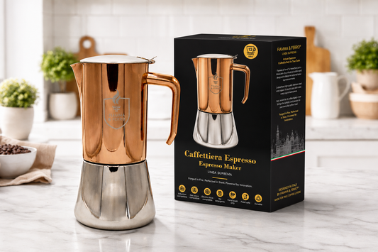 Fiamma & Ferro Stainless Steel Stovetop Espresso Maker – 20 oz / 600 ml (12-Cup) Induction Moka Pot
