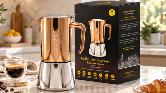 Cafetera espresso Fiamma & Ferro de acero inoxidable para estufa – 20 oz / 600 ml (12 tazas) Cafetera moka de inducción