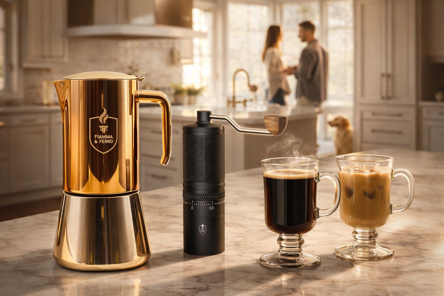 Fiamma & Ferro Titanium+ Precision Manual Grinder + 12Cup Stovetop Espresso Soul.