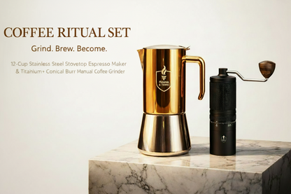 Fiamma & Ferro Espresso Ritual Bundle — Titanium+ Professional Grinder + 12-Cup Stainless Steel Stovetop Espresso Maker