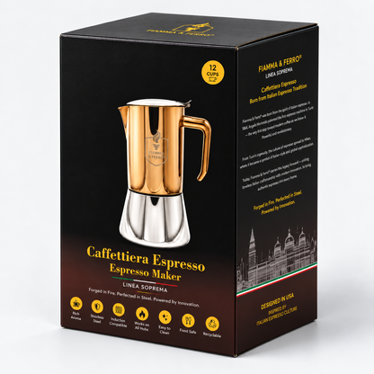 Caffettiera espresso da piano cottura Fiamma & Ferro in acciaio inossidabile - 20 oz / 600 ml (12 tazze), moka a induzione