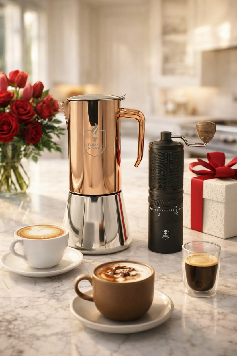 Fiamma & Ferro Espresso Ritual Bundle — Titanium+ Professional Grinder + 12-Cup Stainless Steel Stovetop Espresso Maker